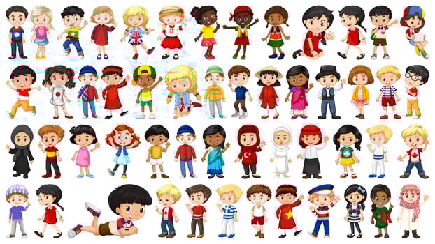 Set of multicultural kids character vector
