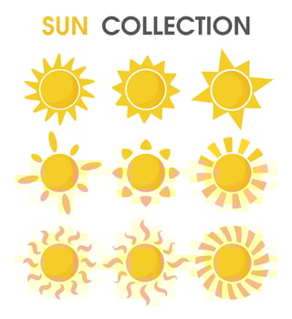 The colorful cartoon sun in a simple format. vector