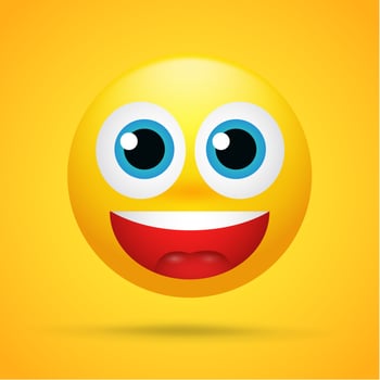 Happy cartoon emoticons Was excited, surprised on a bright yellow background vector
