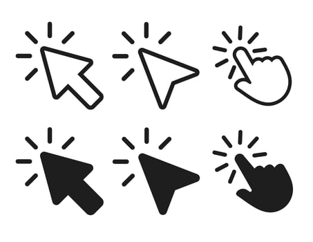 arrow and hand cursor clicking icon. vector illustration.