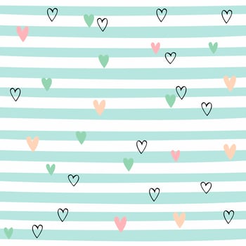 Striped seamless pattern with hearts. Cute pattern with green stripes. Vector