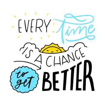 Cute Motivational Quote Lettering With Sun And Clouds vector