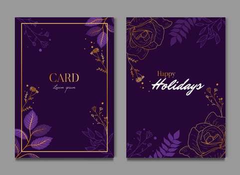 Simple Dark Purple Floral Celebration Wedding Card Invitation vector