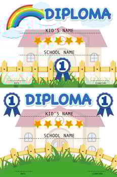 Diploma template with school building in background vector