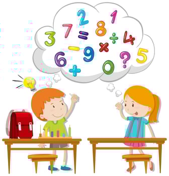 Two kids calculating in classroom vector