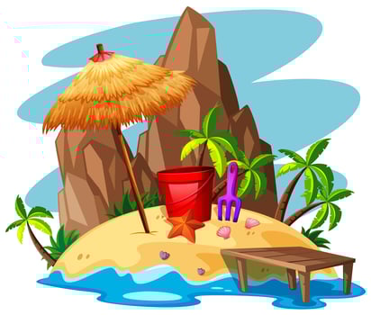 Scene with rock and beach on island vector