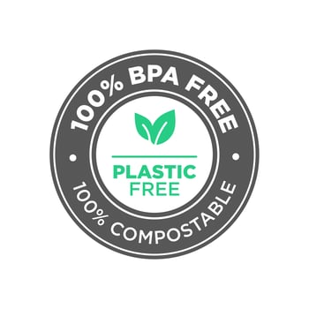 100 percent BPA free. Plastic free. 100 percent  Compostable icon. vector
