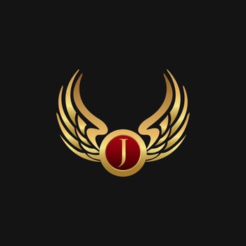 Luxury Letter J Emblem Wings logo design concept template vector