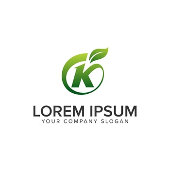 letter K leaf logo design concept template. vector