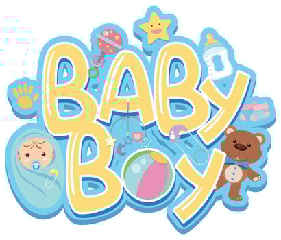 Font design for word baby boy with baby and toys vector