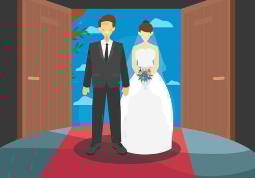 Formal Bride Couple Vector Flat Illustration