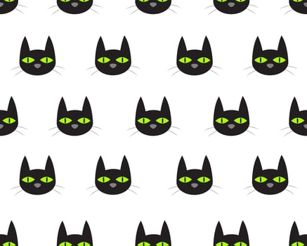 Seamless pattern of cute face black cat on white background vector