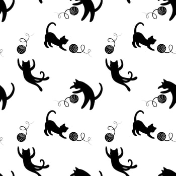 Monochrome seamless pattern with playing cats. Repeating cats background vector