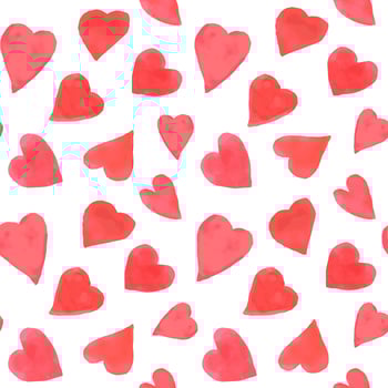 Watercolor hearts seamless pattern. Repeating Valentines day background with painted red hearts. Romantic textile, wrapping paper, wallpaper or scrapbooking texture. vector