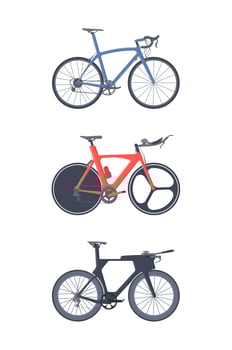 Road bike set. Flat icons. Triatlon bikes. vector