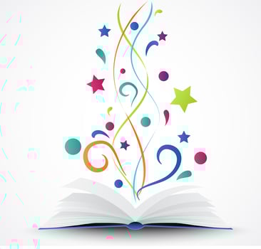 Book opened .abstract with colorful star and wave vector