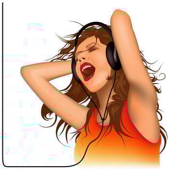 Young Woman Wearing Headphones and Singing vector