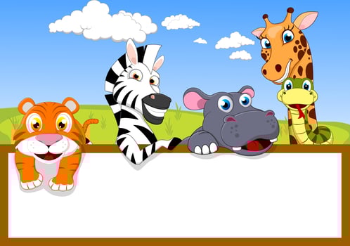 Animal Cartoon With Blank Sign vector