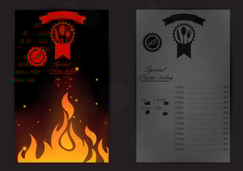 Restaurant menu design with flame vector