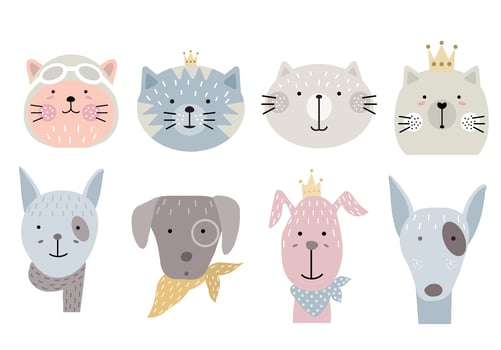 cartoon animal icons set vector