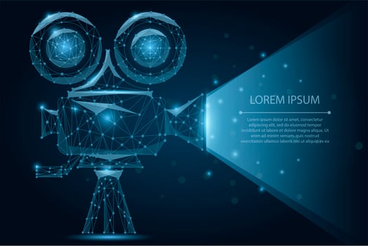 Abstract polygonal Retro cinema projector. Low poly wireframe vector illustration.Movie time. Cinema, movie, festival poster