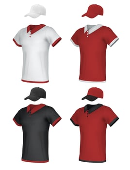 Male blank uniform polo and baseball cap template set. vector