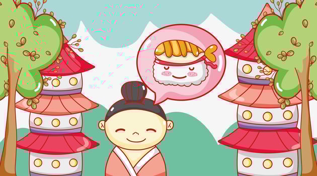 Japanese gastronomy cute kawaii cartoons vector