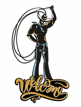 Cowboy. Lasso.  Welcome. Invitation. Greeting. Weathercock. Sign.Western. Vintage. Vector. vector