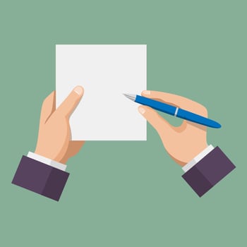 Hand with pen writing on paper vector