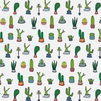 Hand Drawn Tropical Cactus Pattern. Hand Made Vector Illustration.