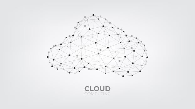 Abstract connecting dots and lines with Cloud computing technology on white and grey background.   vector
