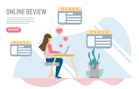 Customer review online concepts with character.Creative flat design for web banner
 vector