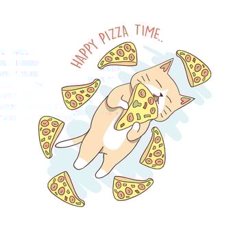 CAT CUTE PIZZA FLY VECTOR