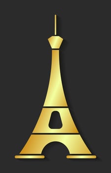 Golden Eiffel Tower. Design Element For Maps, Banners, Flyers, Paris Lettering Isolated On Dark Background. vector