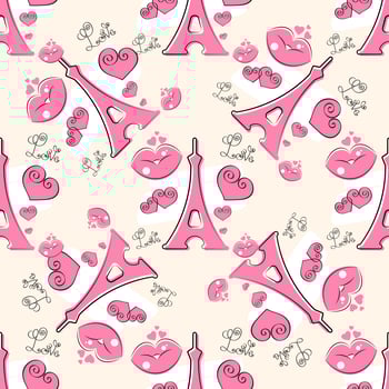 Cute Eiffel Tower Vector Background. Seamless Illustration.