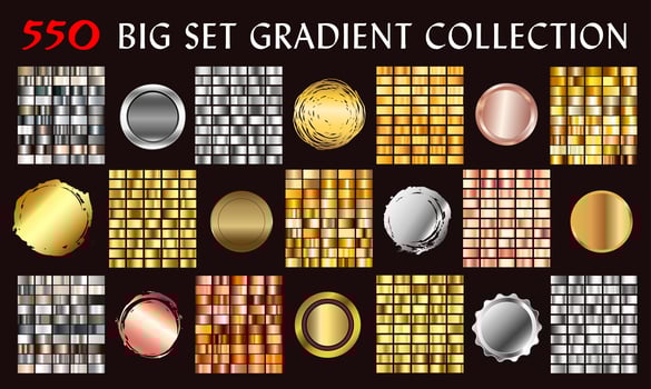 Big collection colorful gradients. Metallic gradients consisting backgrounds. Vector. vector