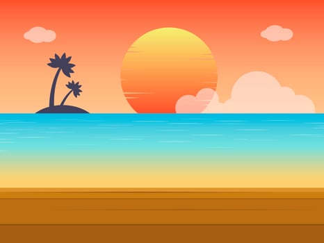 Summer Holiday, Wooden terrace with sunrise beach vector