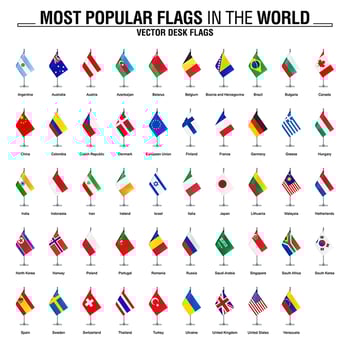 Collection of desk flags, most popular world flags vector