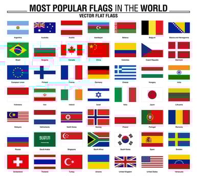 Collection of flags, most popular world flags vector