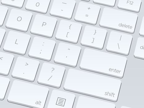 White blank computer keyboard, close up vector image