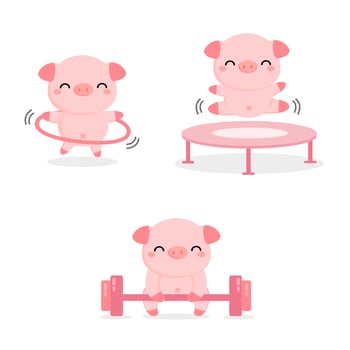 Funny pigs doing exercise.  vector