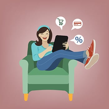 Vector illustration of online shopping cartoon girl