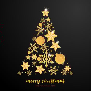 Merry Christmas and Happy new year greeting card in paper cut style background. Vector illustration Christmas celebration snowflakes tree on background for banner, flyer, poster, wallpaper, template.