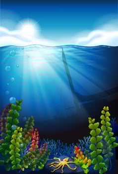 Scene with blue sea and underwater vector