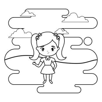 cute little student girl in landscape scene vector