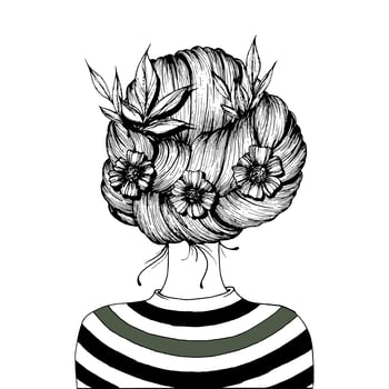 Hairstyle with flowers.  vector