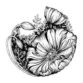 Black and white flower. vector