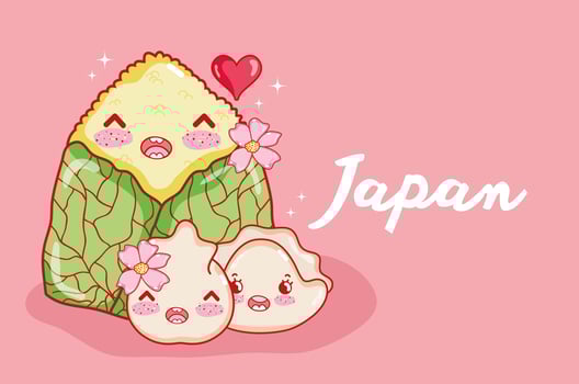 Japanese gastronomy cute kawaii cartoons vector