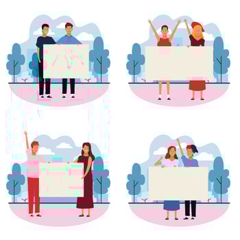 set of people with posters vector