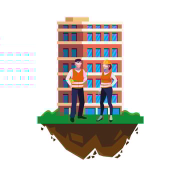 couple of builders constructors workers with building vector